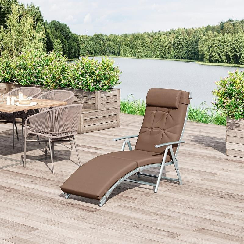 Reclining Padded Garden Lounger Folding Steel Frame Adjustable Brown