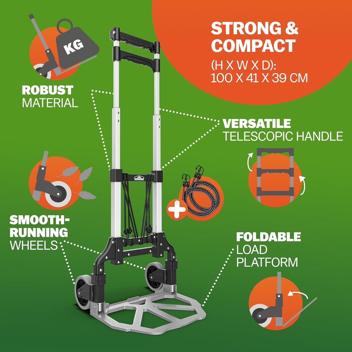 Foldable Aluminium Sack Barrow 80kg Load w/ Telescopic Handle & Solid Wheels
