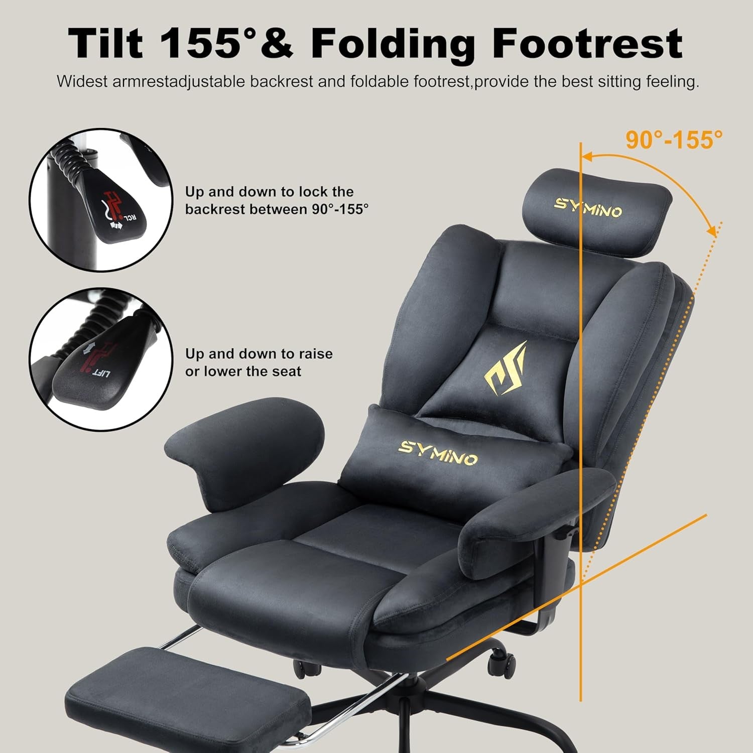 Ergonomic Gaming Office Chair with Footrest Pocket Spring Grey