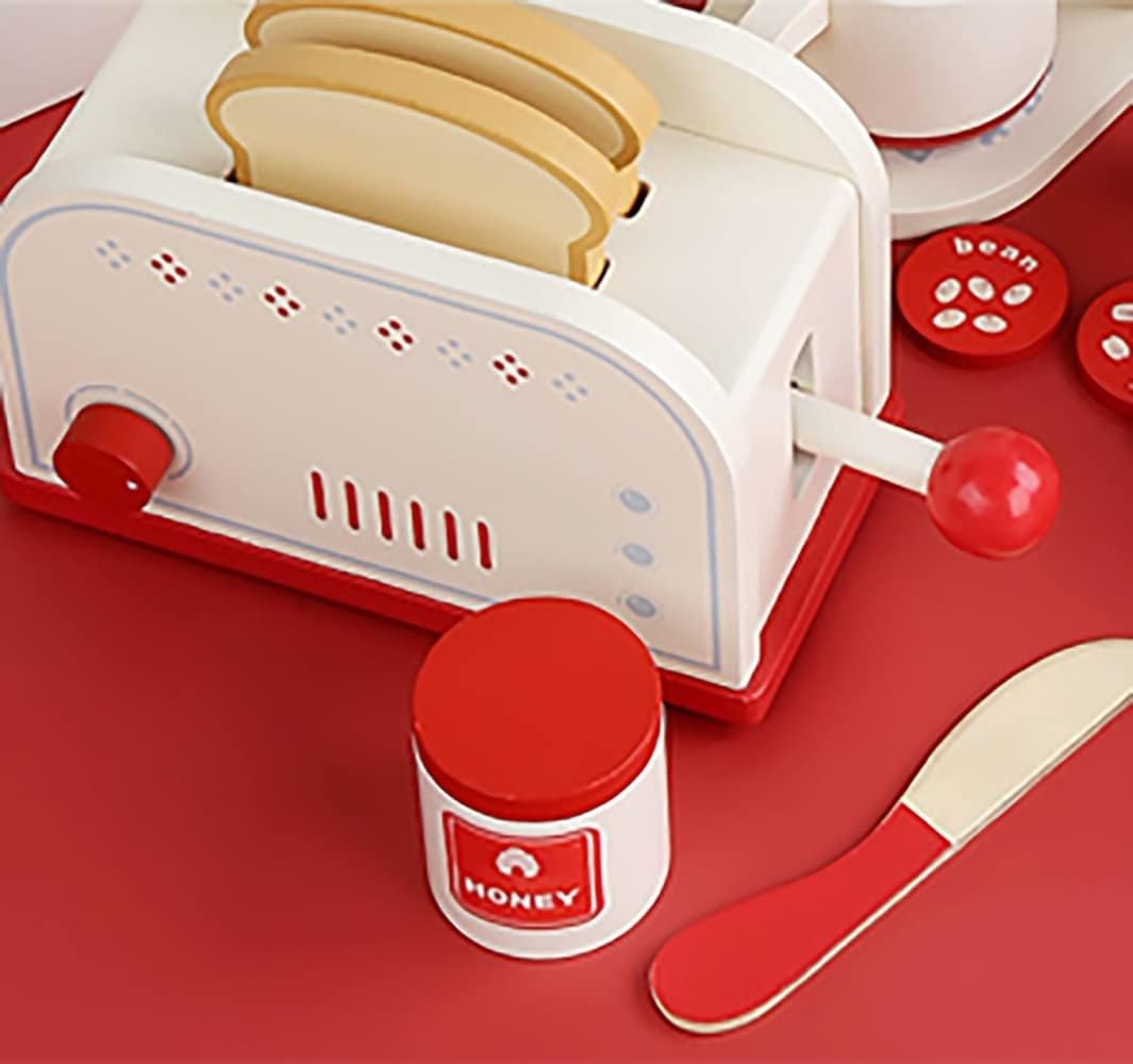 Wooden Pretend Play Toaster & Bread Maker Toy Set for Kids