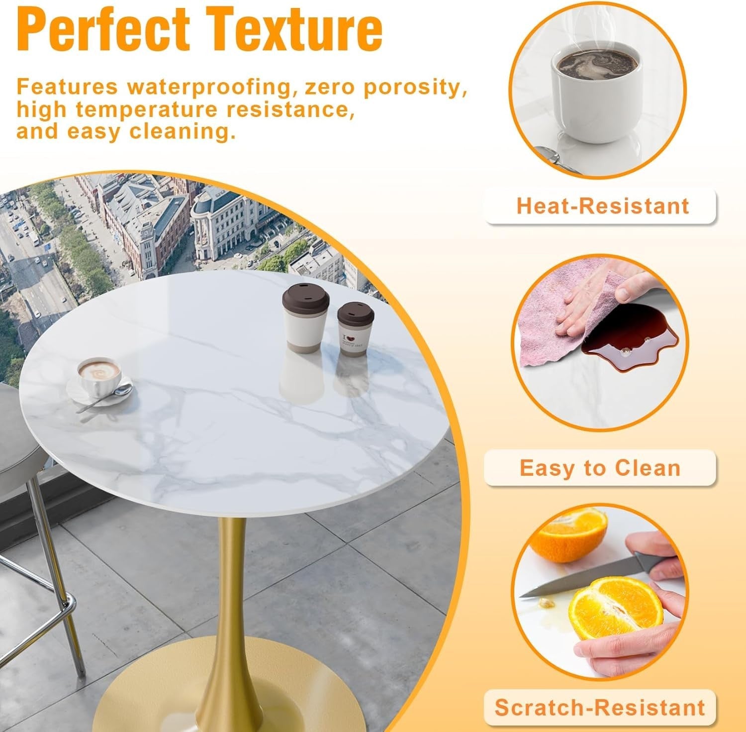 Rich White 76cm Round Bar Table Tall 100cm Sintered Stone Top Gold Metal Base