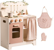 Wooden Kids Play Kitchen Set w/ Apron Oven Sink Rustic Pink Toy