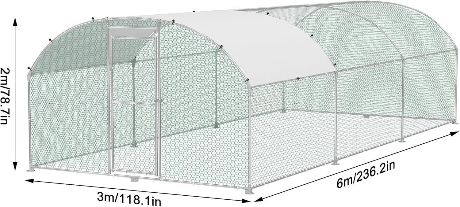Extra Large Walk In Chicken Run 3x6m Galvanised Metal Enclosure Roof