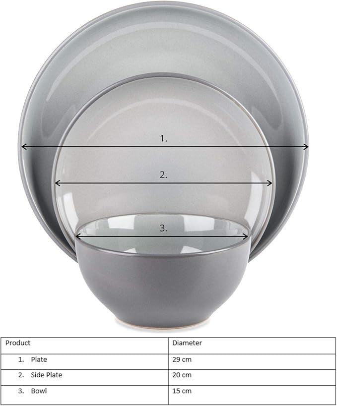 16 Piece Grey Dinnerware Set for 4 Ceramic Plates Bowls Mugs Modern