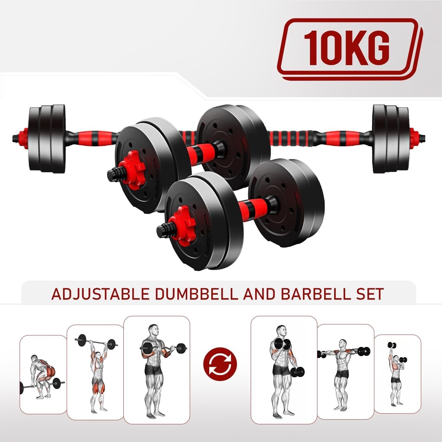 10kg Adjustable Dumbbell Barbell Set Neoprene 2-in-1 Home Gym Weights