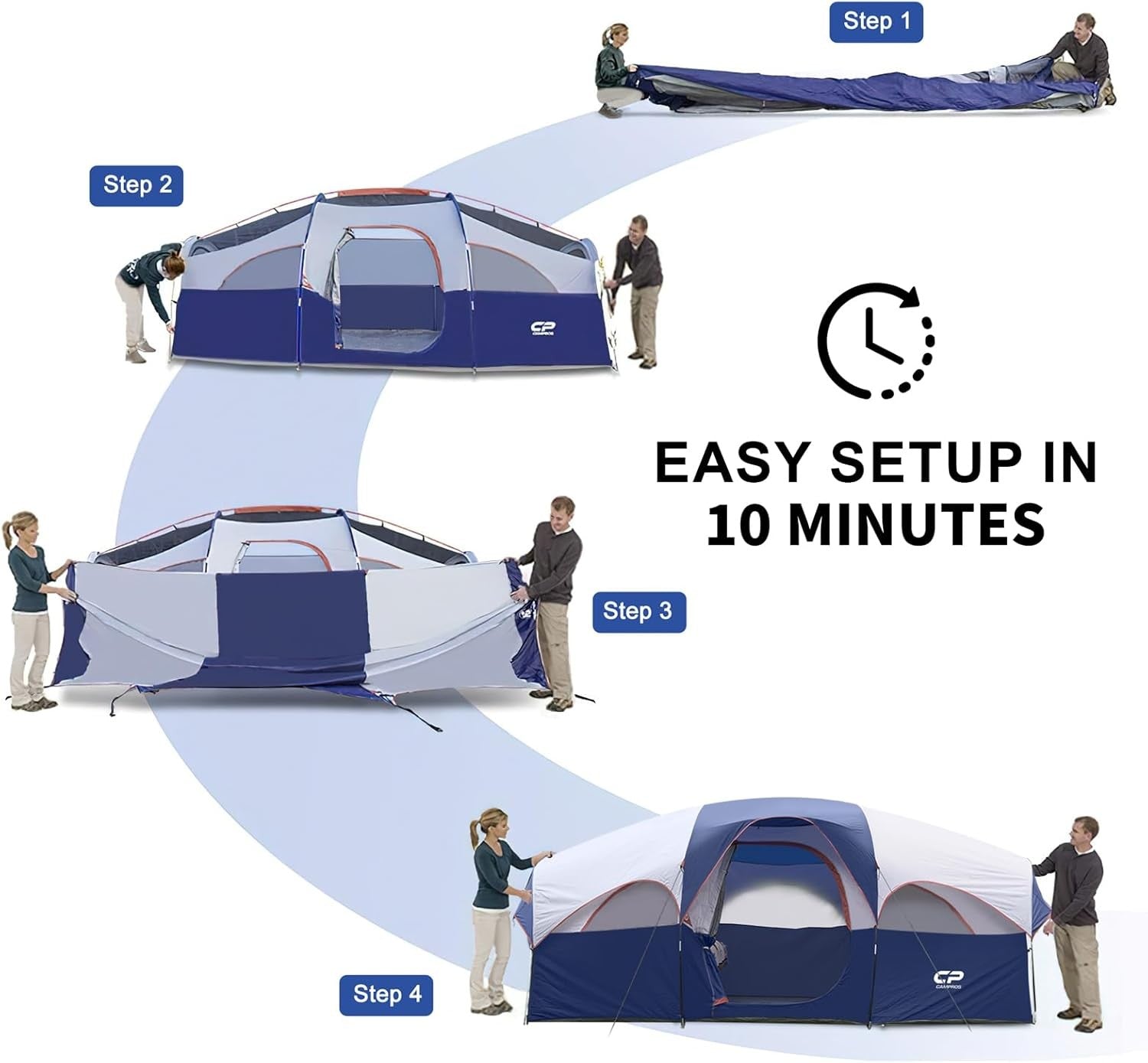 8 Person Camping Tent Waterproof Family Dome w/ 5 Windows