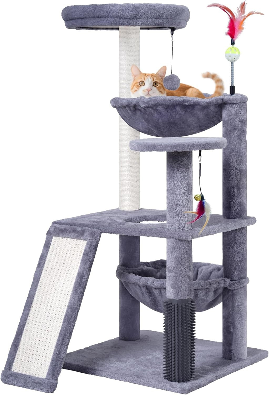 Grey Multi Level Cat Tree Tower with Hammock Scratching Posts Play Ladder