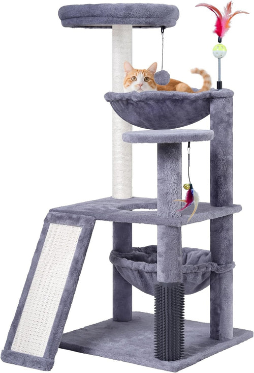 Grey Multi Level Cat Tree Tower with Hammock Scratching Posts Play Ladder