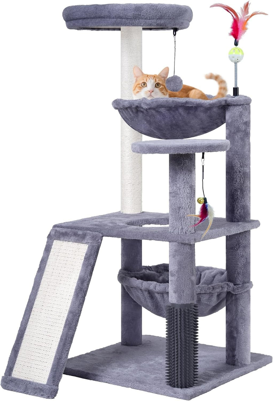 Grey Multi Level Cat Tree Tower with Hammock Scratching Posts Play Ladder