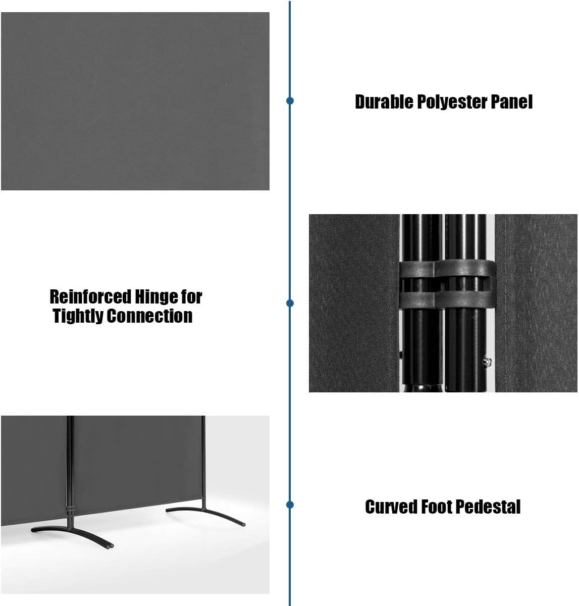 3 Panel Grey Folding Room Divider Privacy Screen Partition for Home Office