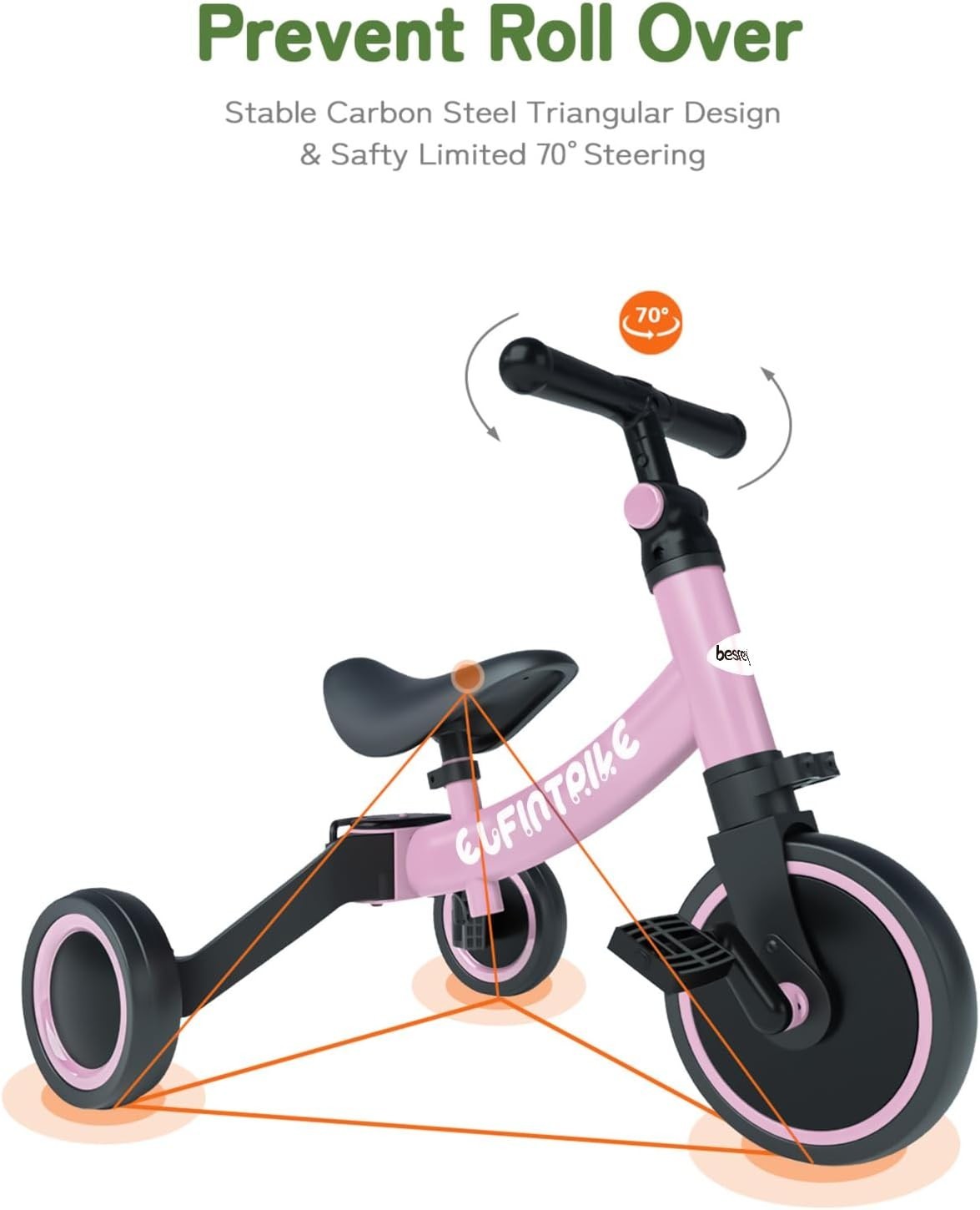 5 In 1 Toddler Tricycle Balance Bike Kids Ride On Removable Pedals Purple