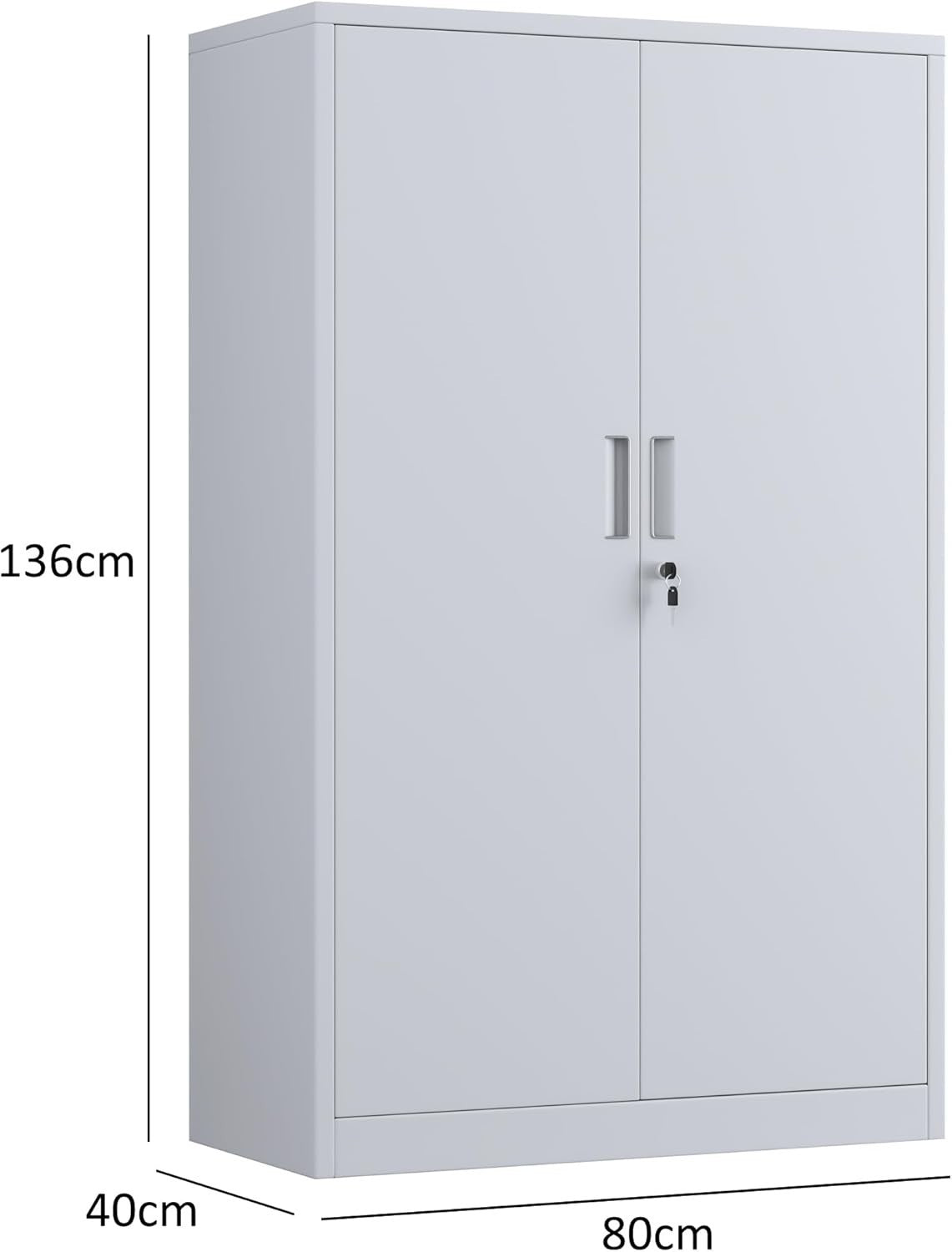 Tall Metal Storage Cabinet Lockable 3 Shelf Office Garage Cupboard