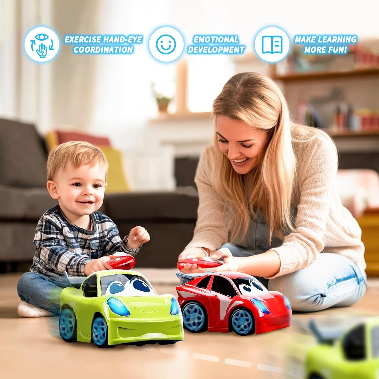 Cartoon RC Car Toy with Lights & Music for Toddlers 1-3 Year Old Boys
