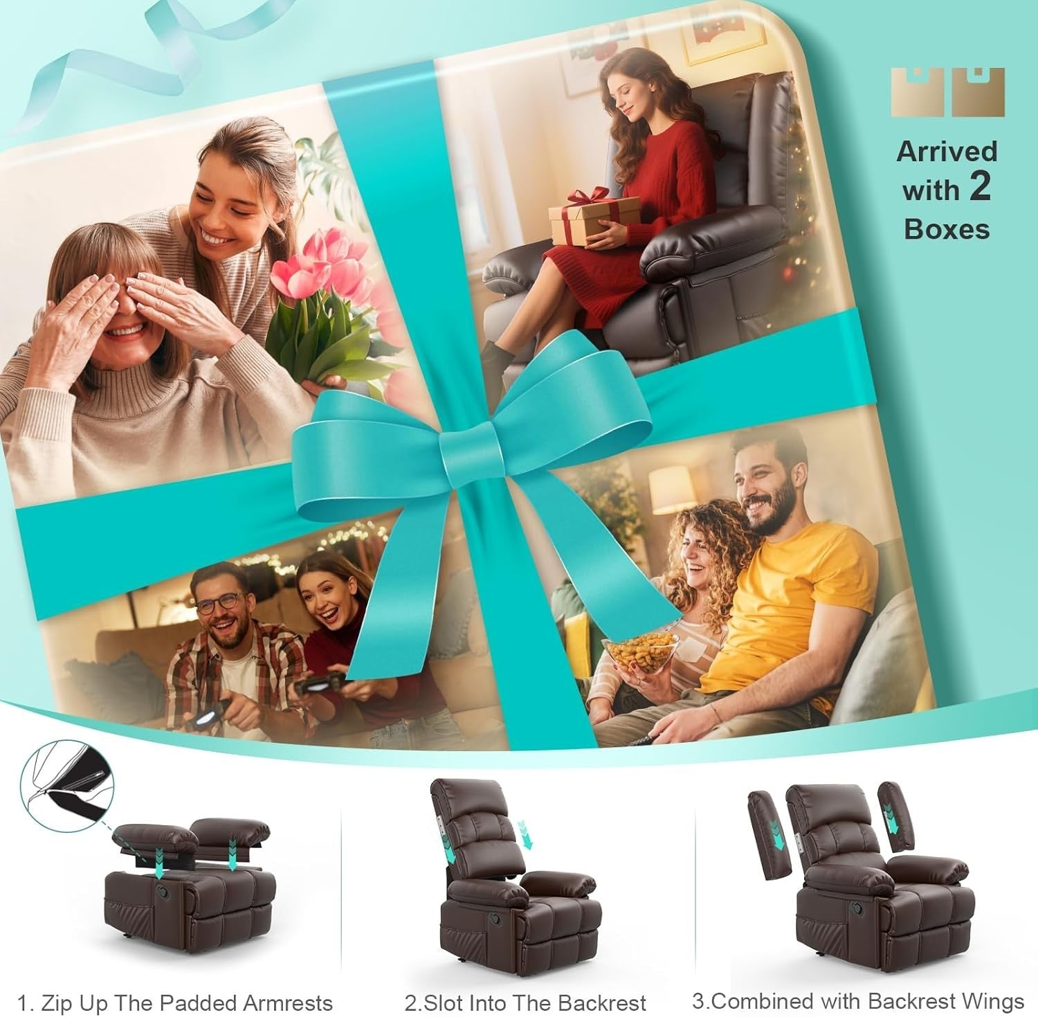 Recliner Armchair Massage Heat Padded Chair Adjustable Backrest Legrest Brown
