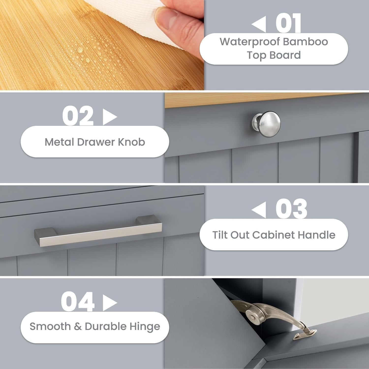 Tilt-Out Laundry Cabinet with Drawer & Removable Bin | Freestanding Bathroom Ham