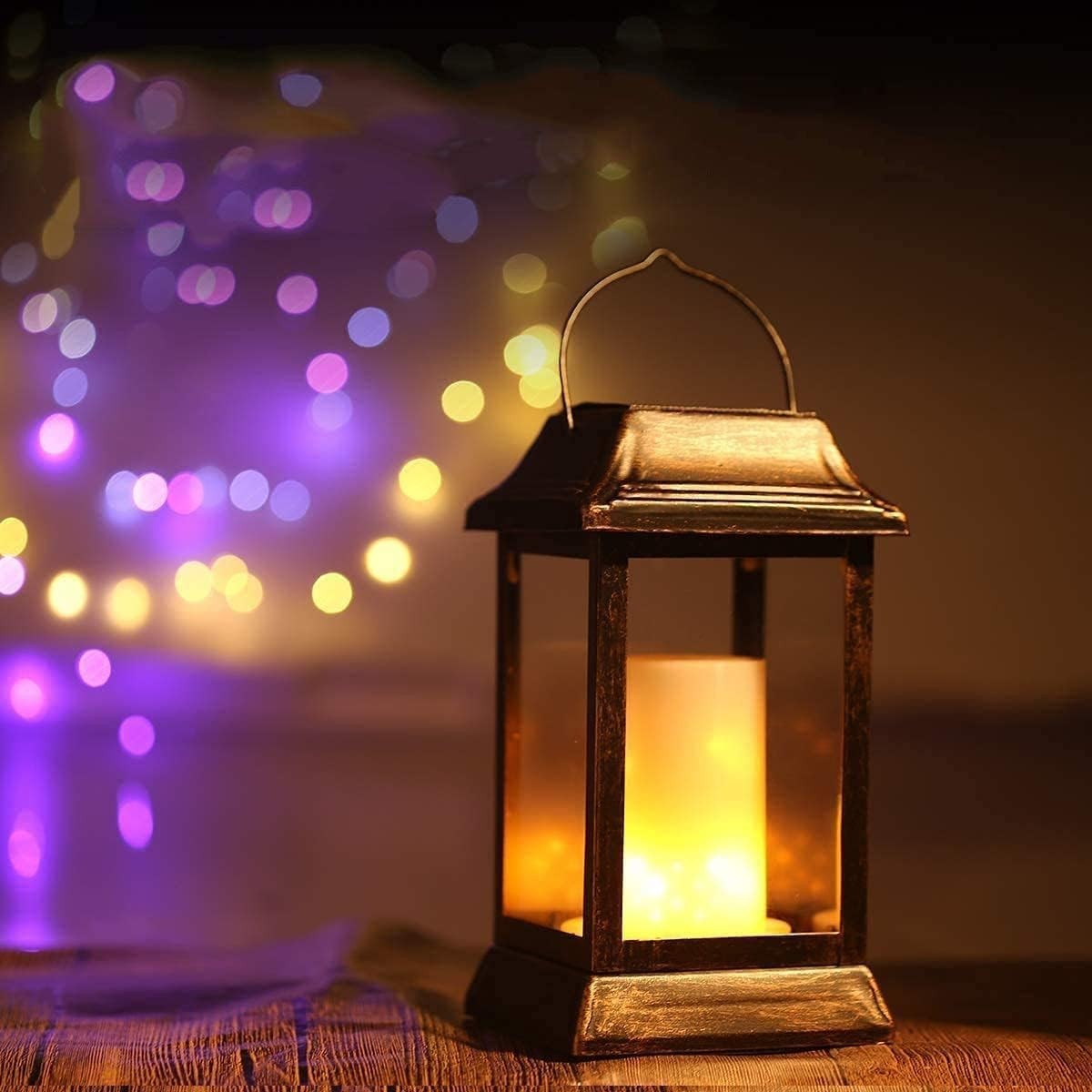2 Pack Solar Flame Lanterns Outdoor Waterproof Bronze