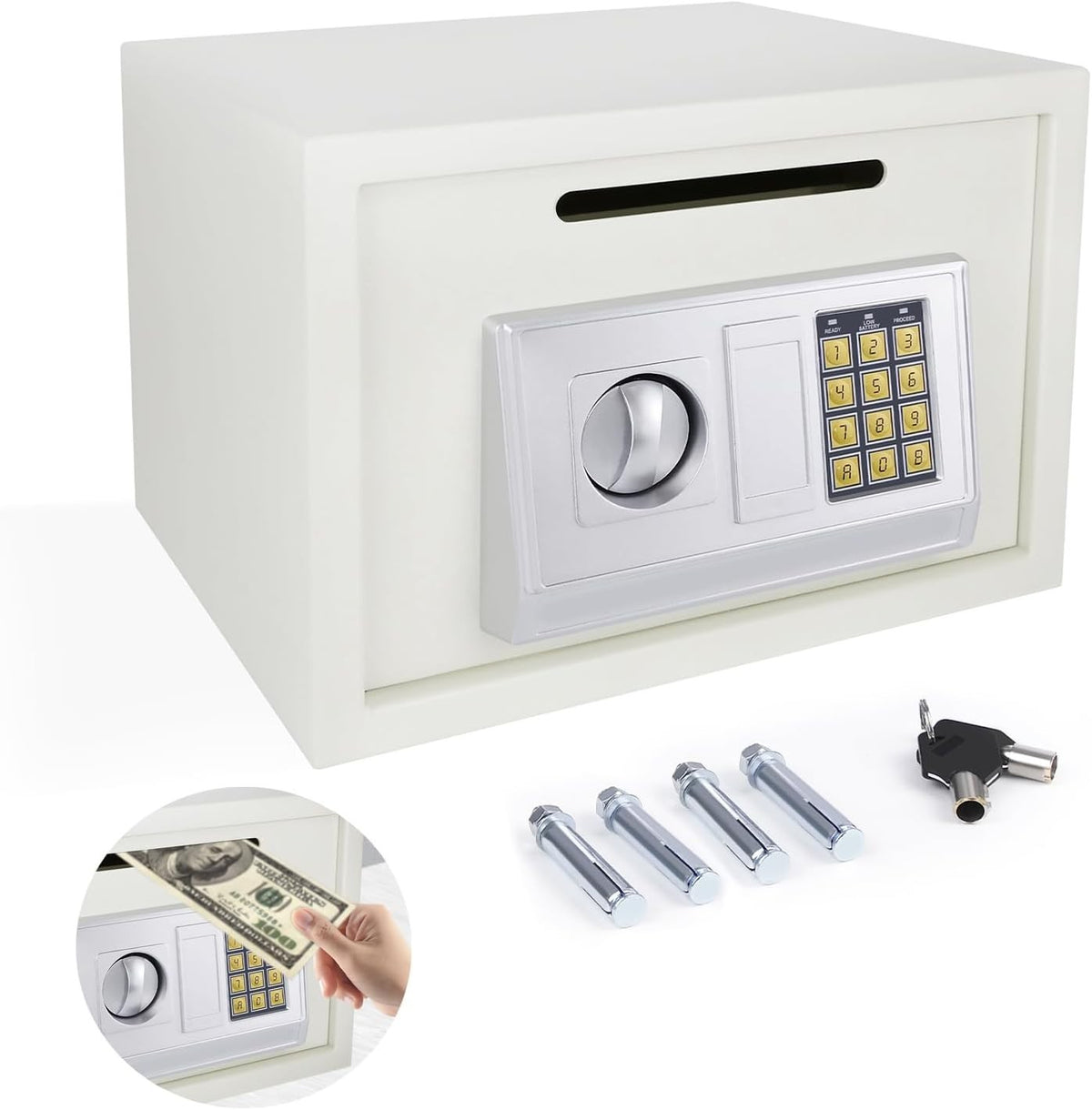 16L Digital Safe Box with Coin Slot Electronic Security Cash Lock White