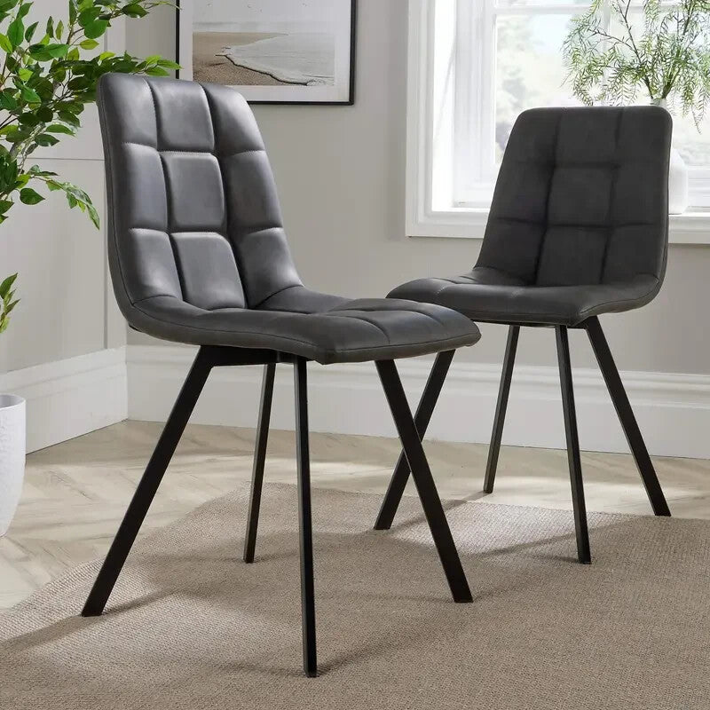 2 Grey Fabric Dining Chairs w/ Black Metal Legs Padded Seat Kitchen Set
