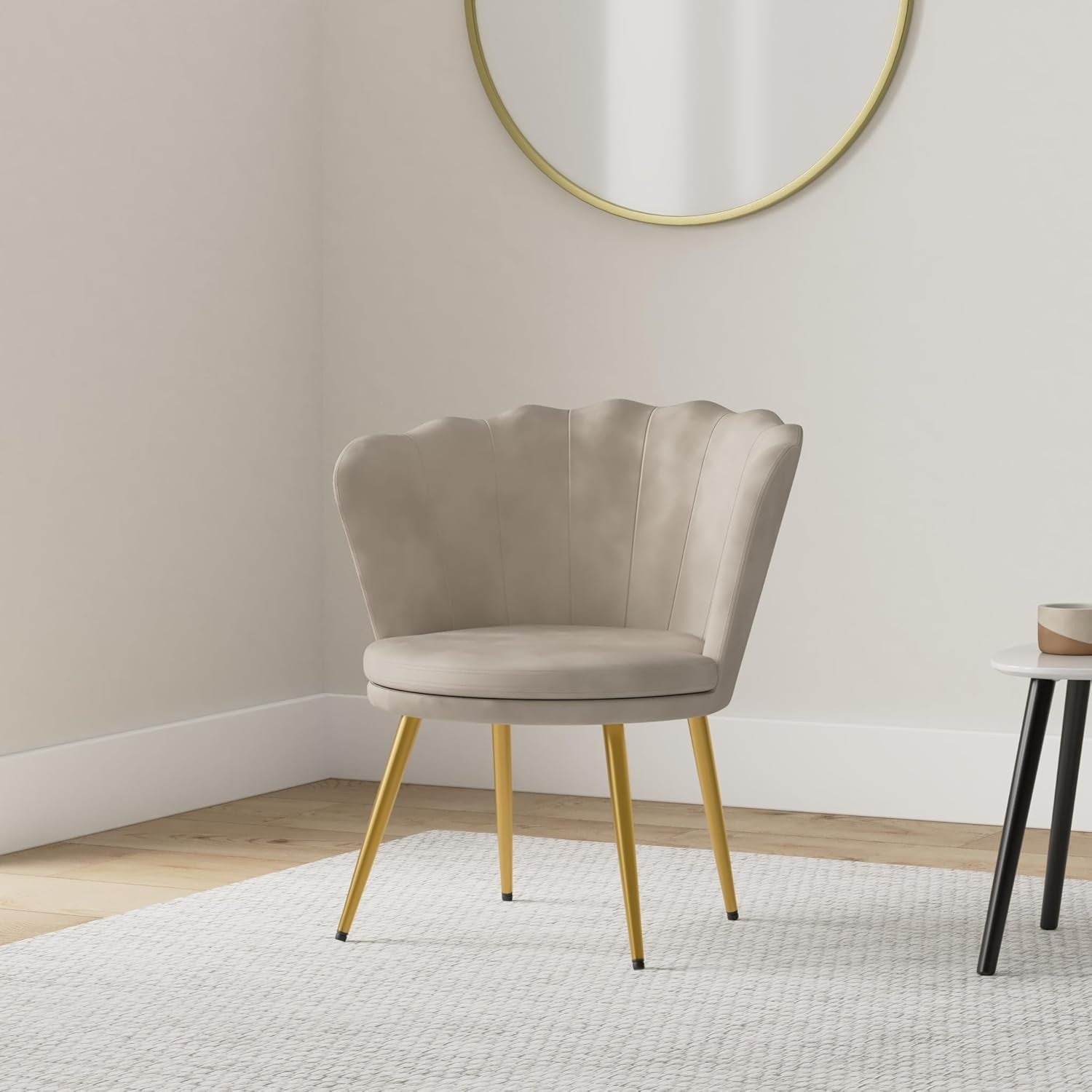 Elegant Taupe Velvet Accent Tub Chair Petal Back Armchair Metal Legs