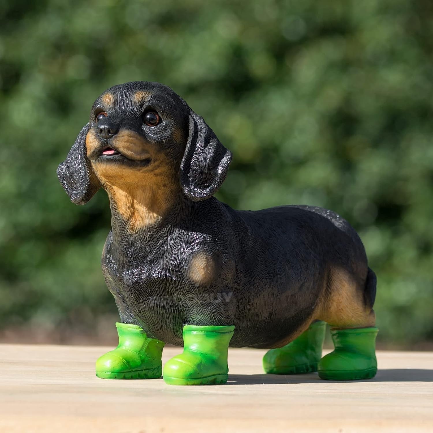 Dachshund Puppy Garden Ornament Resin Sausage Dog with Green Boots Outdoor Decor