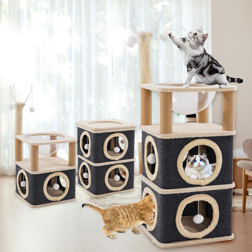 3 Tier Cat House Tower with Scratching Posts Condo Playhouse for Kittens
