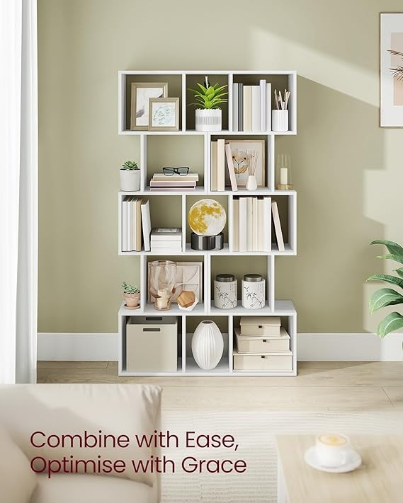 6-Tier White Cube Bookcase Room Divider Modern Display Storage Shelf 159cm