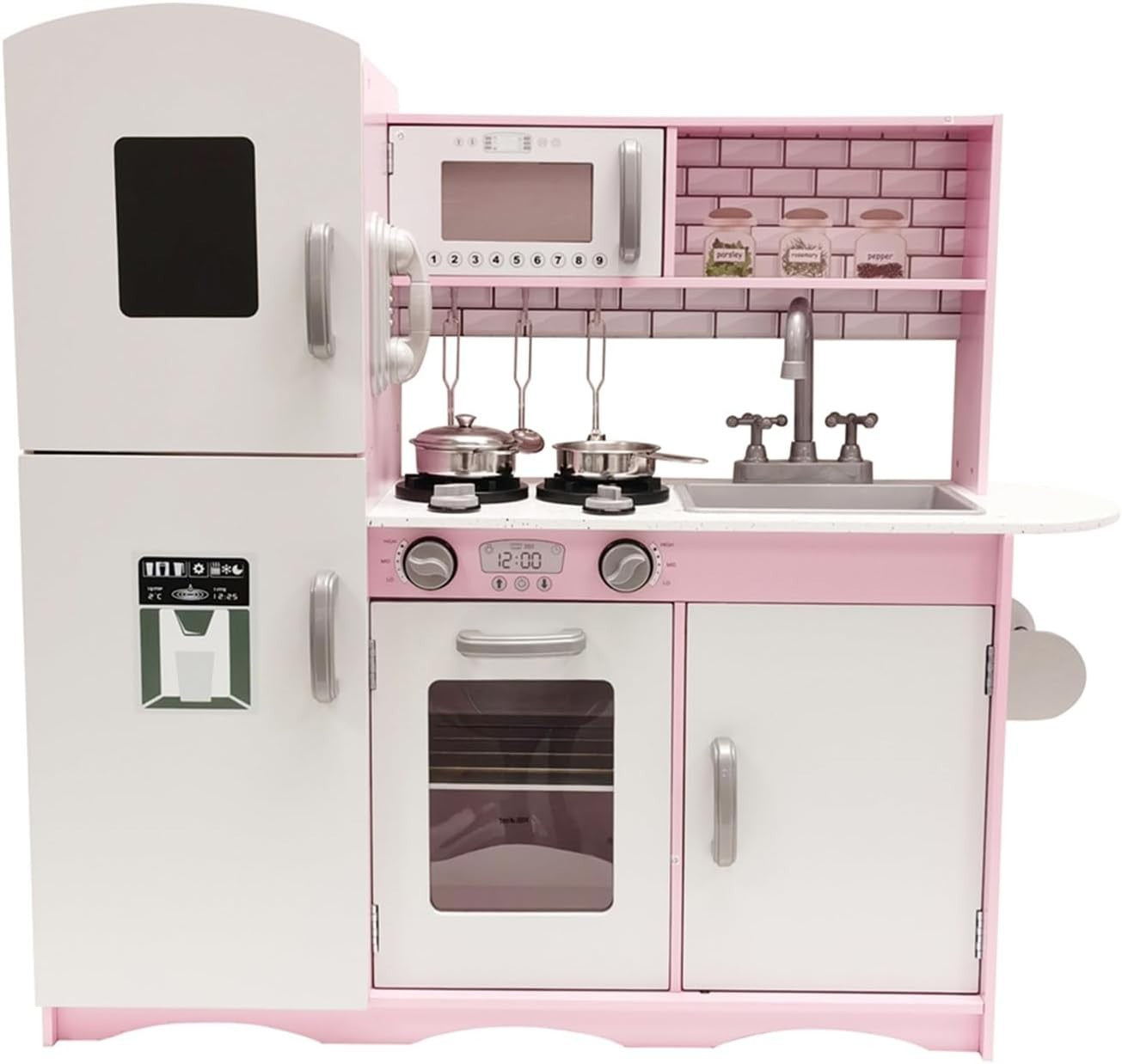 Large Wooden Kids Play Kitchen Lights Sounds Toy Set Microwave Fridge