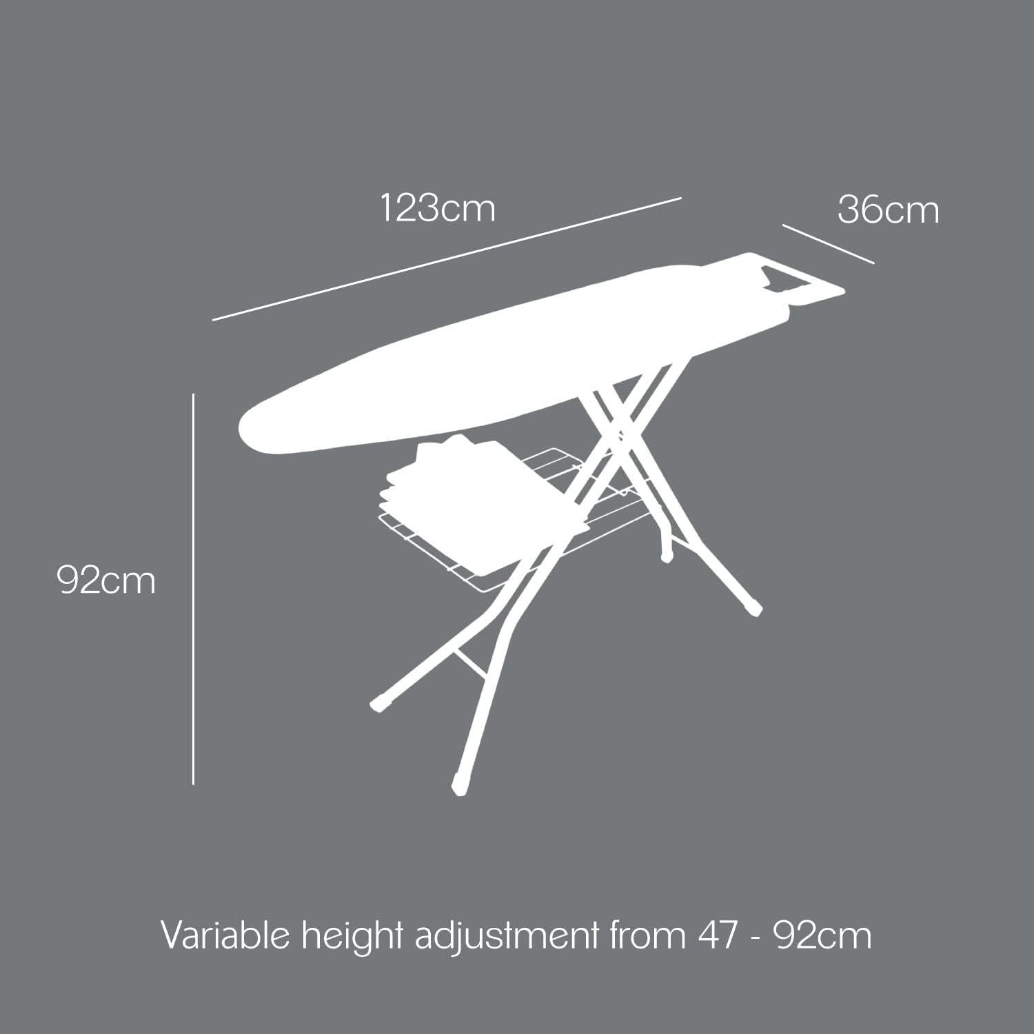 Large Adjustable Ironing Board with Iron Rest & Linen Shelf Heavy Duty