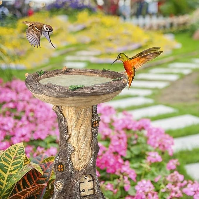 Fairy Tree Bird Bath Feeder – Polyresin Garden Ornament for Outdoor Decor