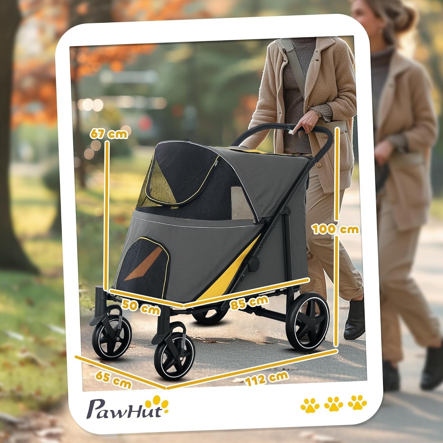 Large Dog Stroller Foldable Pet Pushchair Buggy 30kg Dark Grey