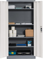 Heavy Duty Steel Storage Cabinet Lockable 4 Adjustable Shelves Grey Office