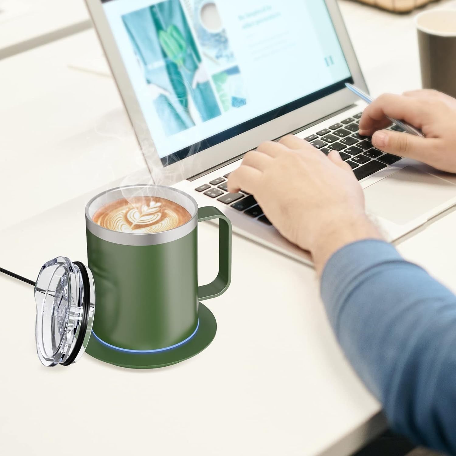 Self Heating Mug Set 355ml 55°C Coffee Warmer Green