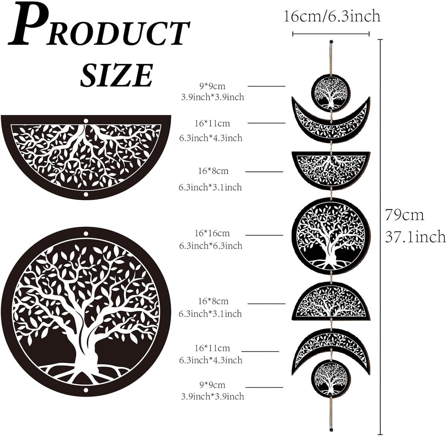 Moon Phase Wall Decor Wooden Boho Hanging Nordic Gothic Art