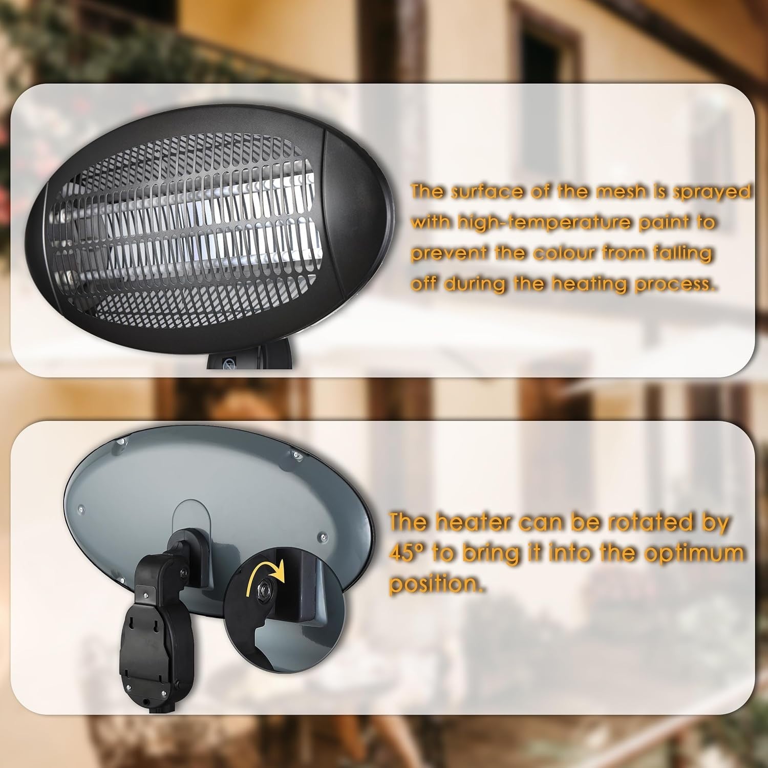 Wall-Mount Quartz Heater 2000W IPX4 Waterproof Outdoor Patio Safe Heat
