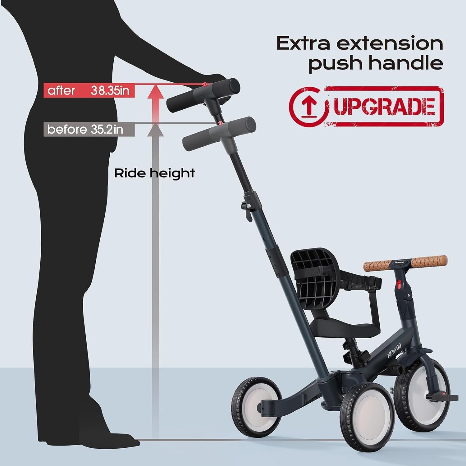 5 in 1 Toddler Tricycle Push Trike Balance Bike w Parent Handle Grey