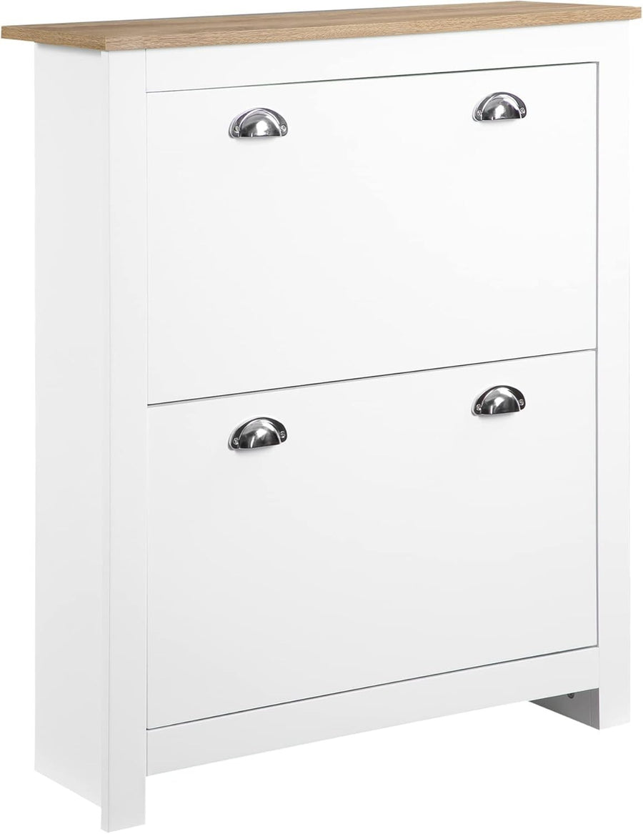 2-Drawer Narrow Shoe Cabinet with Flip Doors & Adjustable Shelves White