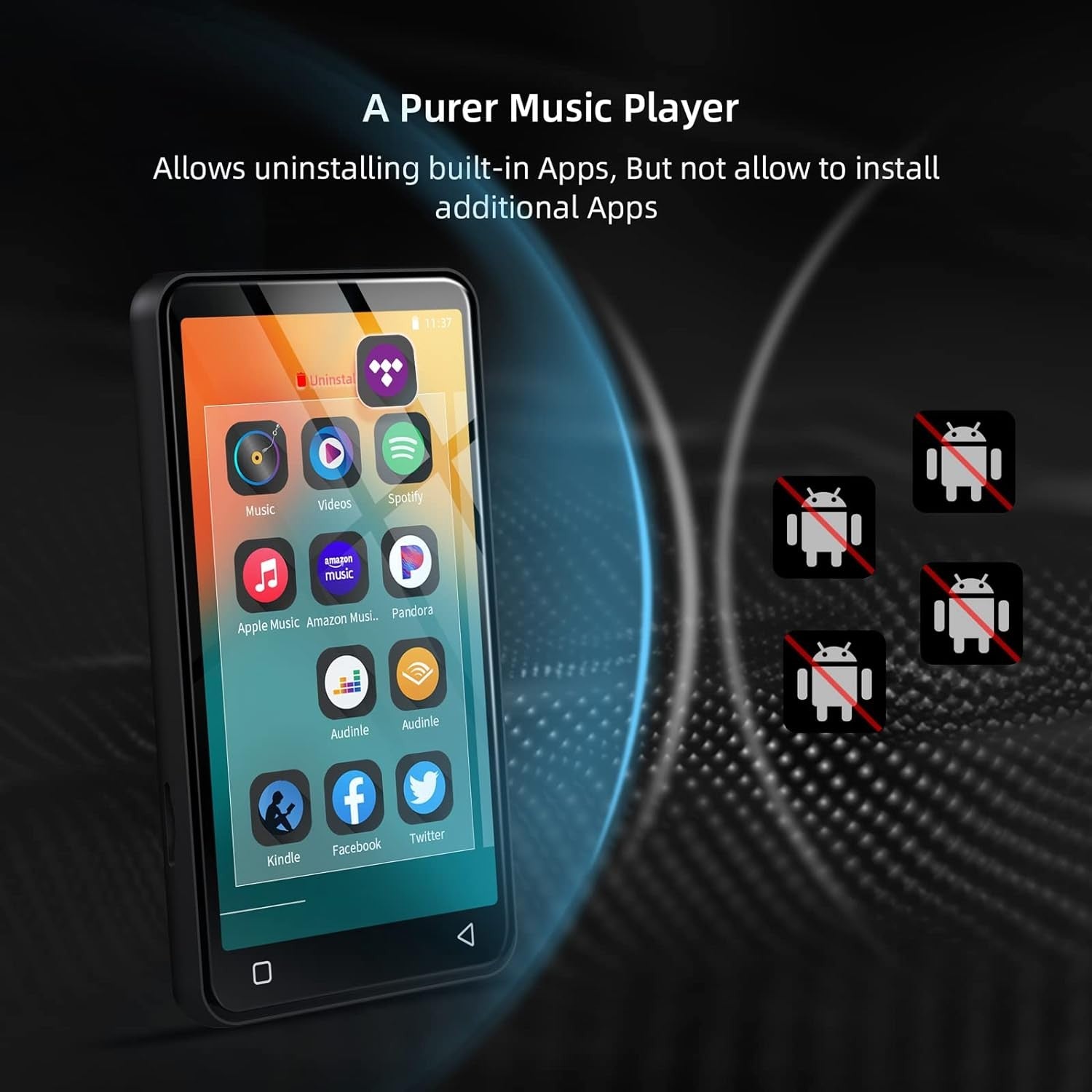80GB MP3 Player Bluetooth WiFi 4" Touch Screen Spotify Kids
