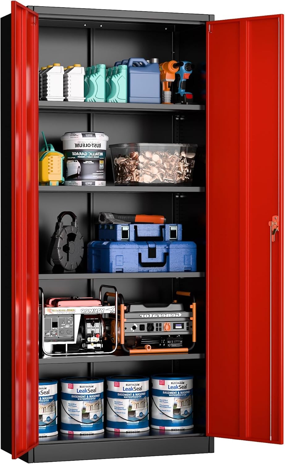 Tall Metal Storage Cabinet 180cm Lockable Cupboard with Adjustable Shelves