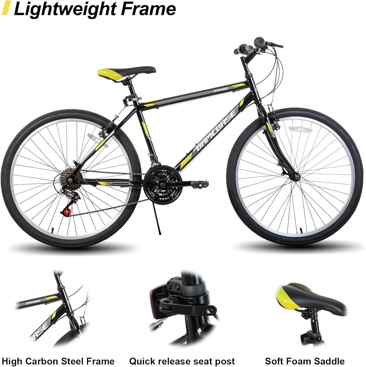 26" Mens Womens MTB Bike 21-Speed Carbon Steel Frame Off-Road Bicycle