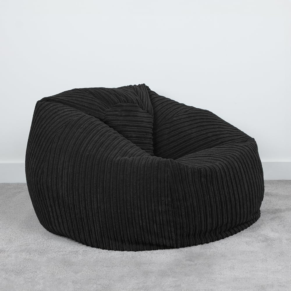 Black Cord Bean Bag Chair Adult Recliner – XL Washable Lounge Seat