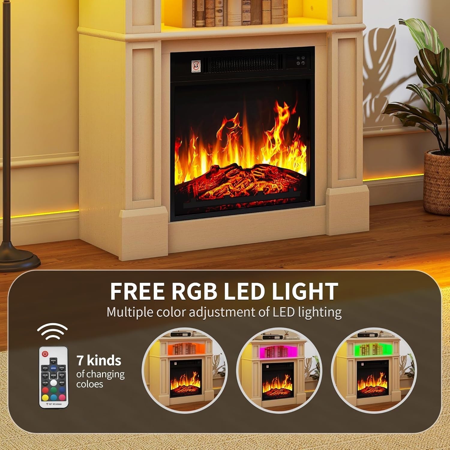 Electric Fireplace Heater 18" with Realistic LED Flames & Remote Control