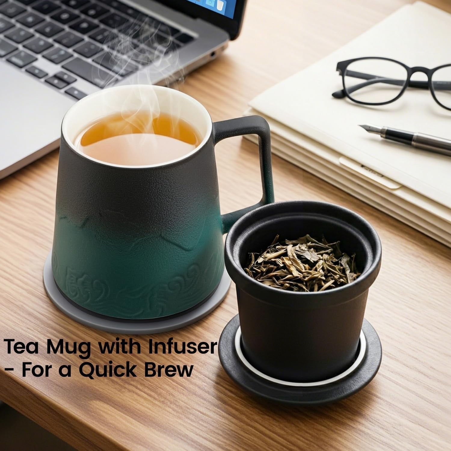 500ml Tea Infuser Mug with Lid Porcelain Loose Leaf Tea Cup Green