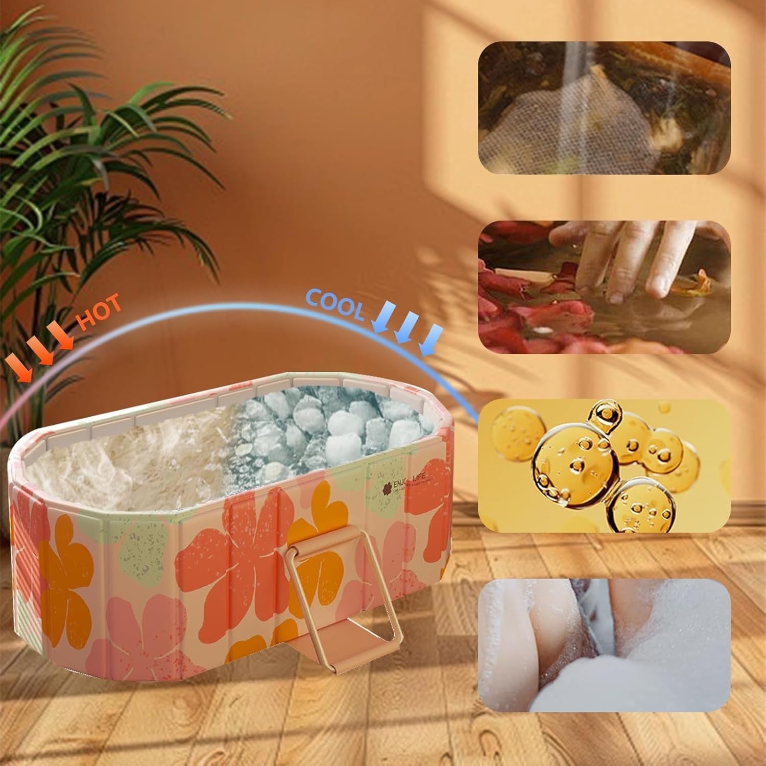 Portable Folding Bathtub SPA Sauna Ice & Hot Bath 1.5m Pink 1-2 People No Lid