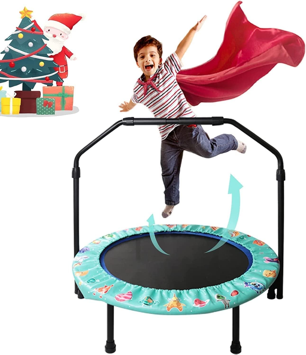 36'' Kids Foldable Trampoline with Adjustable Handle Quiet Indoor Outdoor Green
