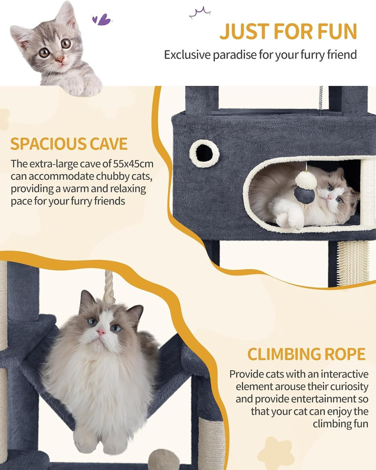 178cm Tall Cat Tree Tower Multi-Level Scratching Posts Condos Large Cats