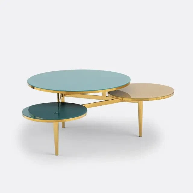 Triple Glass Coffee Table 108cm Tempered Modern Gold Legs Nesting Design