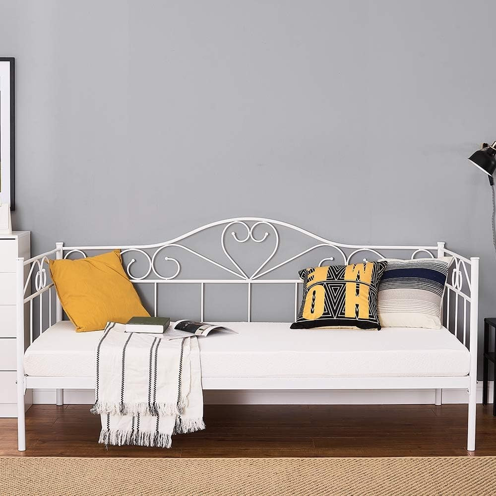 White Metal Day Bed Frame Single Sofa Bed Guest Bed 3FT with Storage Space
