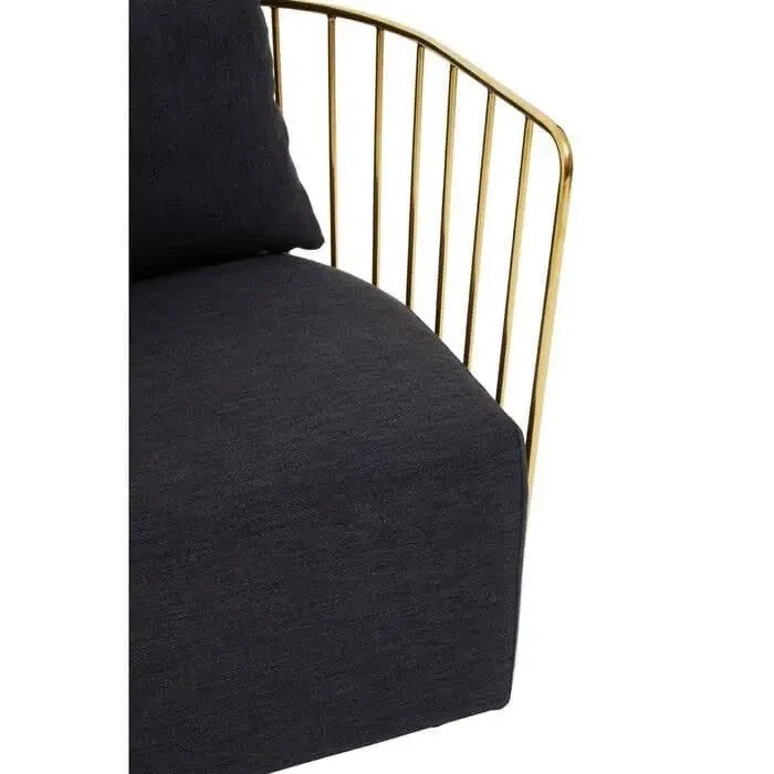 Black Velvet Armchair with Gold Frame Modern Accent Lounge Chair H68cm