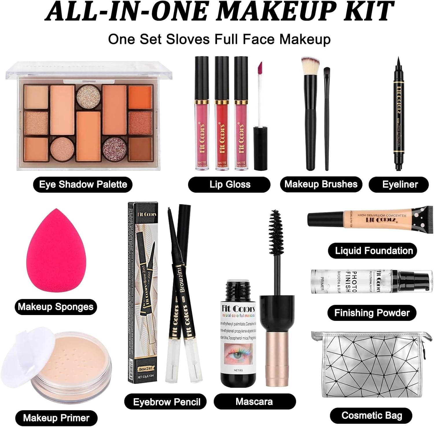 Professional All In One Makeup Kit Travel Set with Bag