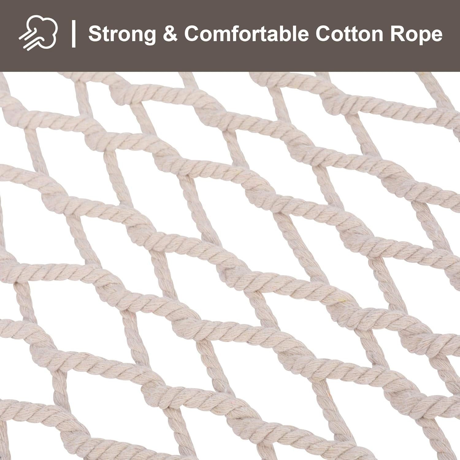 Beige Double Rope Hammock with Spreader Bar | 2-Person Outdoor Swing 450lbs